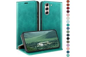 HUOUH Funda para Samsung Galaxy S21 FE Estuche de Billetera con Cuero de PU con Bloqueo RFID,Titular de Tarjeta de crédito,Cubierta a Prueba de Golpes teléfonos Fundas para Samsung S21 FE Azul Verde