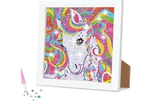 AUAUY 5D DIY Diamond Painting Kit Completo, Cuadros Diamantes 5d con Marco de Madera, Diamond Painting para Niños y Adultos Principiantes, Regalos de Cumpleaños para Niños y Niñas(Unicornio)