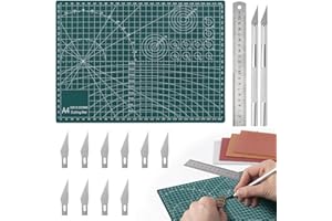 HEEDPEIUR A4 Double-Sided Cutting Mat with Ruler Set, Self Healing Craft Mat 3mm Thick, Craft Cutting Mat Non Slip PVC with Grid Lines, Craft Cutting Board for DIY Art Work Sewing Cutting