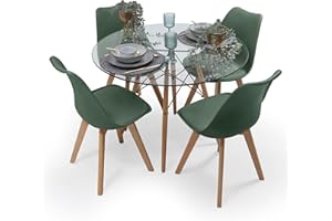 SENSACION DE HOGAR HOMELY MUEBLES DECORACION DESCANSO Homely - Conjunto de Comedor Tower 100 Day Cristal Mesa de Cristal Redonda de 100 cm y 4 sillas Day (Verde Oscuro)