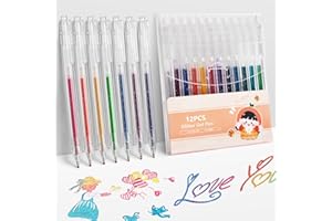 EooUooIP 12 Penne Gel Glitterate,Penne Gel Colorate,Penne Gel Metallizzate con Inchiostro ad Asciugatura Rapida,set di Penne in gel retrattili da 1,0 mm,per diari da colorare da disegno,ufficio,scuola