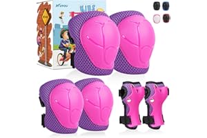 KUYOU Kids Knee Pads with Gift Box,6 in 1 Protective Gear Set with Elbow Pads,Wrist Guard for Cycling Skateboard Roller Skating Scooter Bike BMX Ski Sports Boys Girls