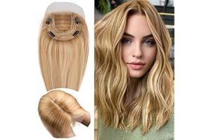ORIGINEA Volumateur Capillaire Femme Cheveux Naturel Avec Devant en Dentelle Topper Cheveux 14 * 15cm Mono Base Humain Toupet Extension a Clip Cheveux (40cm-80g, P18/613)