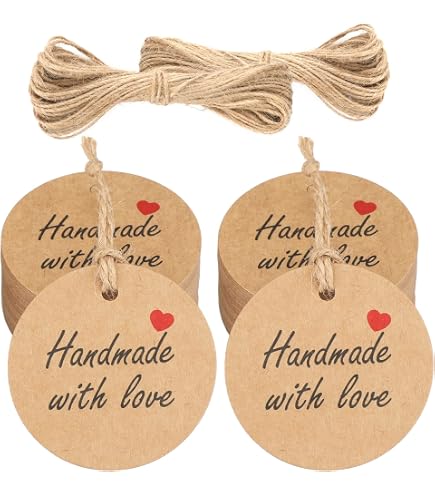 100 Etichette Regalo In Carta Kraft Con Cuori E Cordino Di Canapa