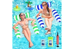 AOREETY 2 Pack Inflatable Pool Float Hammock for Adult, 4-in-1 Water Hammock Lounges with Air Pump Multi Purpose Swimming Pool Float (Saddle, Lounge Chair, Hammock, Drifter) Pool Accessories for Water Fun