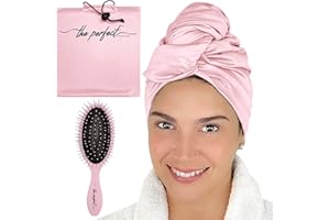 THE PERFECT HAIRCARE Ultrafeine Mikrofaser-Haartuch Haarwickel Anti-Friz Schnelltrocknender Turban mit Nasser/trockener Bürste - Rosa