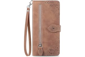 NEXCURIO Étui à Rabat Coque Folio pour Apple iPhone 7 / iPhone 8 / iPhone SE 2020 2022 Housse de Protection Flip Cover Case en Cuir PU Portefeuille avec Cordon et Porte Cartes Femme Fleur - Brun