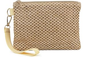 AdiStylinno Straw Clutch Purses for Women, Bohemian Straw Handbag Small Summer Beach Bag Wristlet Wallet with Zip