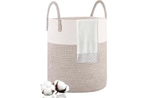 TIDEVAN Cesto Ropa Sucia Trenzado de Algodón,38L Cesto Ropa Sucia Trenzado de Algodón Cesta Cuerda Algodón con Asa Plegable para Guardar Ropa Mantas Sucia Juguete para Lavadero Habitación Dormitorio