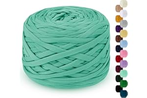 LEREATI 285g T Shirt Yarn for Crocheting 100m Elastic Ribbon Yarn Thick Crochet Fabric Yarn, Knitting T-Shirt Yarn for Crochet Bag, Blanket, Basket, DIY Projects, Home Decor (Mint Green)