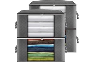 Cleaneaty Clothes Storage Bag 4Pack 90L Large Capacity Solution Organizer for Clothes, Duvets, Comforters, Blankets, Bedding with Zip and Clear Window Reinforced Handle Thick and Breathable
