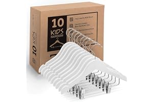 High-Grade Wooden Childrens/Kids Hangers with Clips (10 Pack) Smooth & Durable Wood Baby Hangers/Nursery Hangers 360° Hook & Cut Notches- Great Toddler Hanger for Dress Skirts Pants (WHITE, 10 PACK)