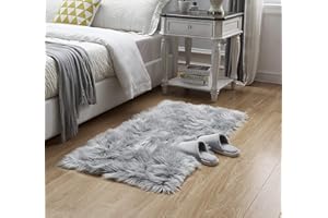 HEQUN Faux Fur Rug, Fluffy Rug, Shaggy Rugs,Faux Sheepskin Rugs Floor Carpet for Bedrooms Living Room Kids Rooms Decor (Grey, 60 X 90 CM Square)