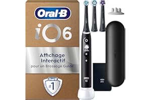 Oral-B Brosse A Dents Electrique iO 6 Noire, 5 Modes De Brossage Dont Blancheur Et Soin Des Gencives, Capteur De Pression, Ecran Interactif, 3 Brossettes De Rechange Oral B, Etui De Voyage, Carton