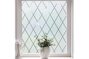 Lifetree Window Film Privcay: Frosted Film for Glass Windows Grill Patterned Self Adhesive Sun Blocking Anti Glare Window Covering Decorative Film for Home and Office (44.5 * 200cm)