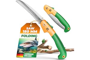 GRÜNTEK Fällsåg - Grensåg HAI 180 mm, härdade tänder, 3D-tandning, praktisk trädgårdssåg, Soft-Touch-handtag, behändig såg, h