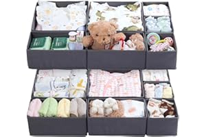 ORLISA 14er Set Schubladen Organizer kompatibel mit MALM andere Kommoden, Faltbare Aufbewahrungsboxen für Kleidung, Modular einsetzbar für Kleiderschrank Wickeltisch, Grau