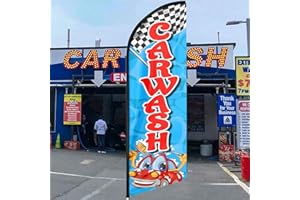 QSUM Bandera de lavado de coche, bandera publicitaria de lavado de coche de 11 pies con kit de poste, estaca de tierra, bandera de plumas para negocios y escaparates