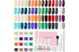EODCI Kit de 41 uñas en polvo, 30 colores, amarillo, marrón, purpurina, polvo de inmersión, base líquida, activador, cepillo, ahorrador de uñas, manicura francesa, regalo de San Valentín