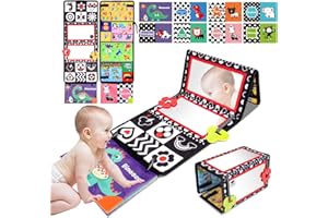 Venditer Jouet Bebe 0-18 Mois, Jouet Bebe 6 Mois 1 an Miroir Eveil Montessori Noir et Blanc Jouets Sensoriels, Jeux avec Miroir Pliable Jeux Eveil Bebe Nouveau né Cadeau