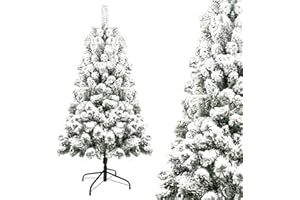 OZAVO Sapin de Noël Blanc Enneigé 150 cm Touffu Arbre Artificiel Sapins Naturel avec Support en Métal pour Décor de Jardin Maison