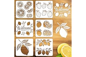 beinkmake 6Pcs Fruit Lemon Stencil Summer PET Painting Templates Inlay Border Stencils for Furniture Welcome Sign Reusable DIY Craft for Wall Wood Fabric Canvas Paper Home Decor 7.87inch