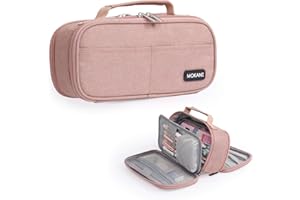 MOKANI Piórnik o dużej pojemności, do przechowywania artykułów piśmienniczych, kieszonka na długopisy, wiele przegródek, podwójny zamek błyskawiczny, kosmetyczny, przenośny, liceum, organizer biurowy,