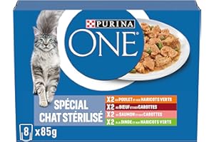 PURINA ONE | BIFENSIS | Chat Adulte Stérilisé | Soutien la vitalité du chat, les muscles et les articulations | Effilés en Sauce | Poulet, Bœuf, Saumon, Dinde | Sachets Fraîcheur | Lot de 10 (8 x 85g)