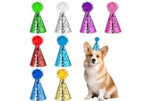 BOHUIZ 8 Pcs Mini Party Hats for Stuffed Animals, Glitter Mini Small Dog Hats Cat Birthday Party Hat Adjustable Headbands Stuffed Animals Birthday Hats for Holiday Puppy Kitten Costume Accessories