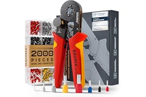 BAURIX® Szczypce zaciskowe z zestawem 2000 końcówek zaciskowych, szczypce z regulatorem siły [dla 0,25-10mm²] - Zaciskarka do zaciskania przewodów elektrycznych