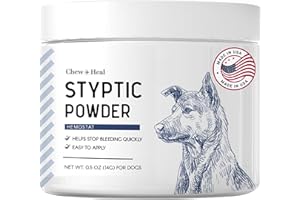 Chew + Heal Labs Styptic Powder for Dogs, Cats, and Other Animals - .5 oz - Quick Stop Bleeding Powder for Clipping Nails, and Other Minor Cuts - Blood Stop Powder