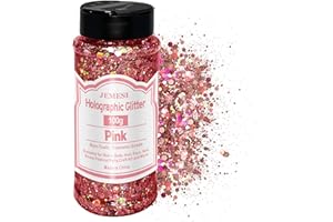JEMESI Holograficzny duży cekiny, 100 g różowy brokatowy, cekiny na twarz, ciało, włosy, żywica epoksydowa, brokat do twarzy festiwal