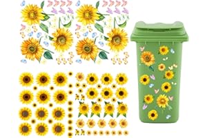 WOGENTHRIVE 4 Pcs Wheelie Bin Stickers, Sunflower Stickers Bin Stickers for Wheelie Bins, Self Adhesive Bin Stickers Wheelie Bin Stickers Decorative, Sticker for Cars Wall Door Bin Fridge