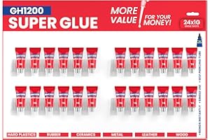 GH1200 1g x 24 Superglue with Anticlog Cap - Super Glue All Purpose Superfast, Thick & Strong Glue for Hard Plastics, DIY Craft, Ceramics, Frame, Leather, Metal and Many More