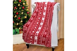 CATALONIA CLASSY Catalonia Couverture de Noël Sherpa, Super Doux, Chaud, Moelleux et Confortable, Couvertures de Flocon de Neige Réversible en Molleton en Peluche Thème de Noël Couverture de Canapé, 150x130cm, Rouge