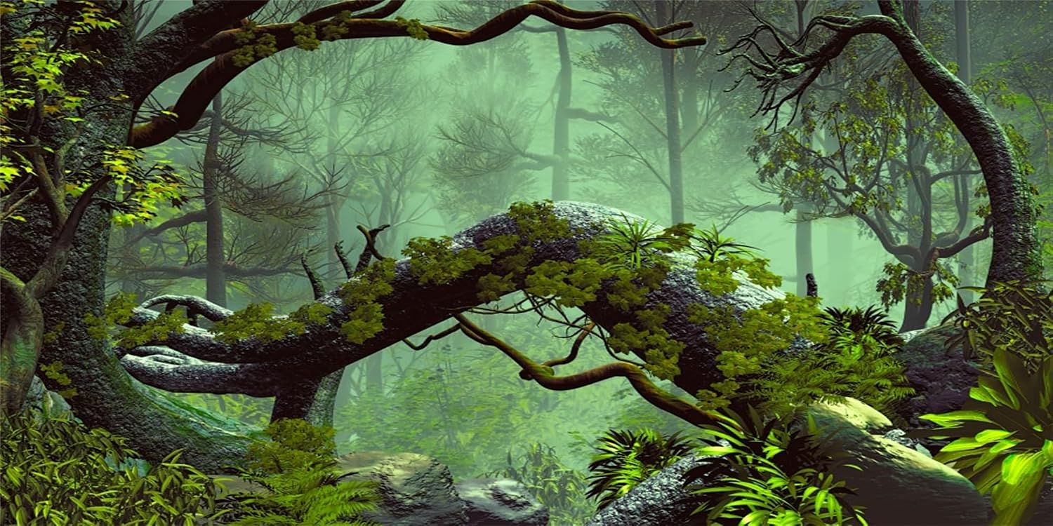 MIRRORANG 120x50cm Fondo de terrario de Bosque brumoso Piedra Árbol Verde Fondo de hábitat de Reptil Tropical Fondo de Acuario de Selva Tropical Fondo de Vinilo