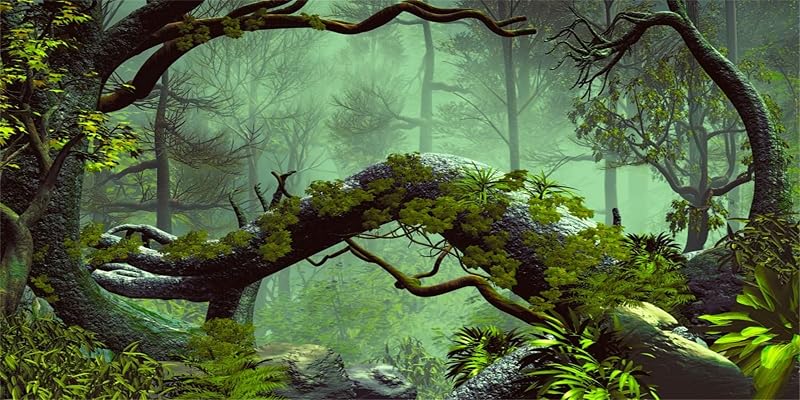 MIRRORANG 120x50cm Fondo de terrario de Bosque brumoso Piedra Árbol Verde Fondo de hábitat de Reptil Tropical Fondo de Acuario de Selva Tropical Fondo de Vinilo
