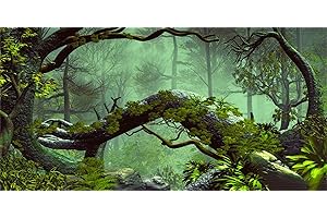 MIRRORANG 120x50cm Foggy forêt Terrarium Fond Pierre Arbre Vert Tropical Reptile Habitat Fond forêt Tropicale Aquarium Fond Vinyle Fond