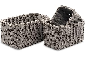 MORGAN&CO. Set da 3 Cestini Portaoggetti, Porta Oggetti per il Bagno, Cestino Organizer in Carta EcoFriendly, Cestini Salvaspazio Intrecciati e Impilabili 22x14x13 cm Grigio I