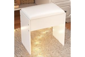 LIANWANG Taburete de tocador blanco, taburete de madera, 43 x 40 x 24 cm, taburete de maquillaje para dormitorio, taburete tapizado