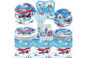 ENCETARDE Aereo Partito Accessori per Aeroplano Partito Stoviglie per Cena Piatto Dessert Piatti Tazze Tovaglioli Tovaglia Cannucce per Aereo Tema Festa Baby Doccia Accessori Servito 40 (40)