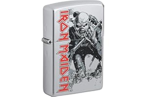 Zippo Windproof Lighter, Iron Maiden Design – Satin Chrome, Colour Image – Refillable, Reusable, Windproof Design – Comes in Gift Box – Made in USA
