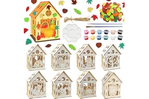 CPKONUUIP Herbst Bastelset Kinder Haus, Herbst Basteln Holz Haus mit Kindern, Basteln zu Bauen und Malen, Holz Bastelset Tier Herbst mit 2 Pinsel, DIY HerbstTier Deko Set bastelset für Mädchen Jungen