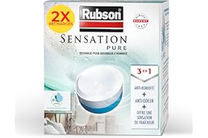 Rubson | Recharges Universelles Absorbeur d'Humidité Sensation Pure Parfum Neutre (2 x 300 g) – Recharges 3 en 1 anti-humidité, anti-odeur et sensation de fraîcheur