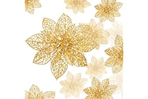 WILLBOND 36 Stück 3 Größen Weihnachten Glitzer Weihnachtsstern Faux Hochzeit Blumen - Weihnachten & Neujahr Heim/Outdoor Dekoration (Gold)
