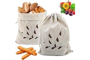 QHKLEW 2 Pièce Sacs à Pain en Lin, Sac à Pain avec Cordon, 40 cm × 30 cm Sacs de Rangement pour Pain, Sac à Pain Coton Lin Réutilisables pour la Cuisson du Pain, Fruits, Légumes