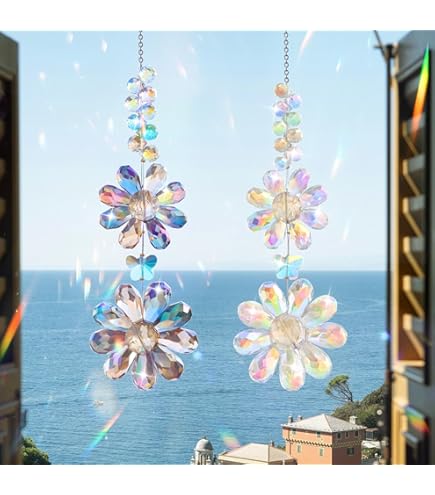 YeahBoom Zonnevanger, kristallen venster, groene bladeren om de maan gewikkeld, paarse kristallen hanger, decoratie, vlinder, raamdecoratie, hangend, kristallen zonnevanger, regenboog