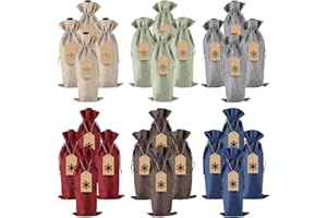 PIXHOTUL Sacchetti regalo in iuta con coulisse per bottiglie di vino, 12 pezzi, per Natale, matrimoni, viaggi, compleanni, feste.