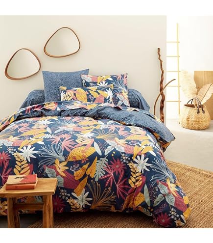 Bettwäsche-Set 220x240 Cm + 2 Kissenbezüge – 100 % Baumwolle, Dicht Gewebt, Blau