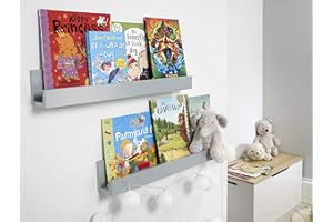 House & Homestyle Set of 2 Floating Painted Wood Effect Grey Wall Shelves, Wall Mounted Book or Toy Storage for Kids Bedrooms, Bathrooms, Living Rooms or Home Office (60 x 8 cm)